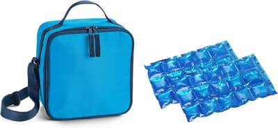 Kleine koeltas voor lunch lichtblauw met 2 stuks flexibele koelelementen 4.5 liter