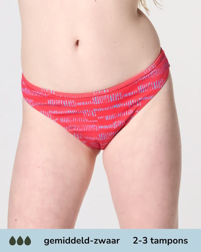 Moodies menstruatie zwemkleding tiener - Bikini Broekje - gemiddeld -zwaar kruisje - maat 140/146 (XXS) - Print Rood