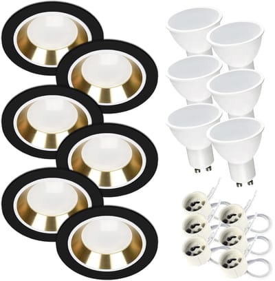 Kwazar Luminaire inbouwspot SET 6x GU10 inbouwlamp 7W neutraal wit plafondspot IP20 inbouwspot keuken woonkamer FOY zwart met ring WH/GD inbouwframe