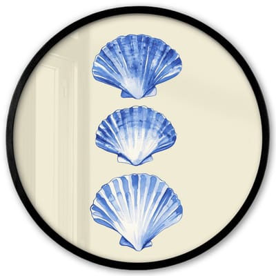 Poster in lijst Rond - Fotolijst 40x40 cm - Posters - Schelpen - Blauw - Beige - Ronde posterlijst zwart - Decoratie - Wanddecoratie woonkamer - Muurdecoratie slaapkamer