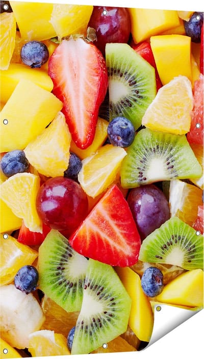 Gards Tuinposter Diverse Kleurrijke Fruit Achtergrond - 80x120 cm - Tuindoek - Tuindecoratie - Wanddecoratie buiten - Tuinschilderij