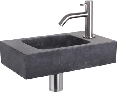 Differnz Fonteinset Bombai black - Natuursteen - Kraan gebogen mat chroom - 40 x 22 x 9 cm