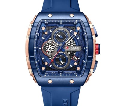 Curren Luxe Herenhorloge - Mannen - Luxe Gel Riem - Blauw en Rosé - Luxe Doos -