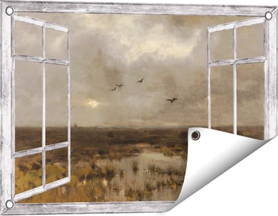 Gards Tuinposter Doorkijk Het Moeras - Anton Mauve - 60x40 cm - Tuindoek - Tuindecoratie - Wanddecoratie buiten - Tuinschilderij