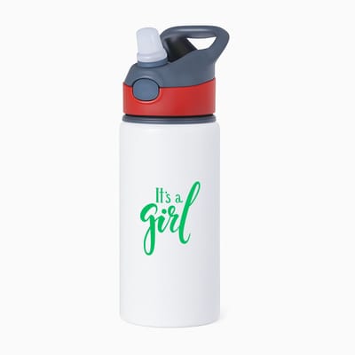 Hacebo® - It's a Girl waterfles met rietje rood - Baby - Kersverse ouders - Geboorte kraamcadeau meisje - babyshower - water fles - 650ML
