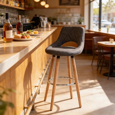 STILVORA Barkruk 68 cm - Met Rugleuning En Antislip Poten - Voor Keuken En Bar - Hout En Linnen - Donkergrijs
