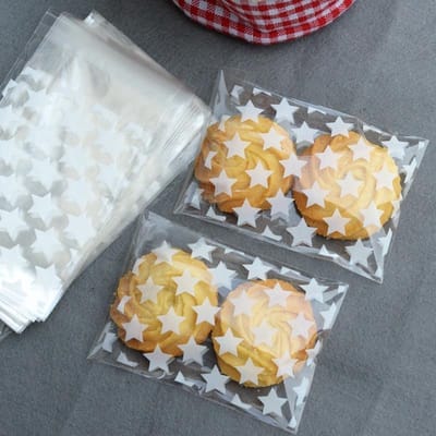*** 300 Transparante Uitdeelzakjes met Sterren - Plastic Traktatie zakjes - Giftbags Wit Doorzichtig - van Heble®***