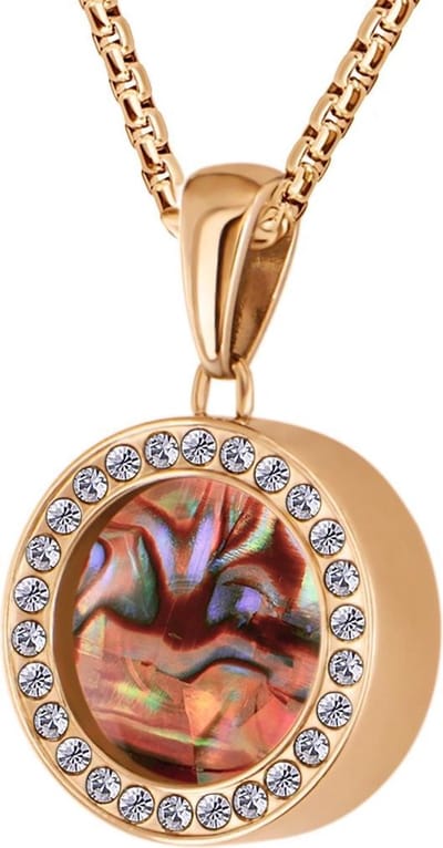 Quiges 12mm Mini Munt Hanger Rosékleurig RVS Glans met Schelp Parelmoer Rood Munt en Box Ketting Ankerketting 42-46cm