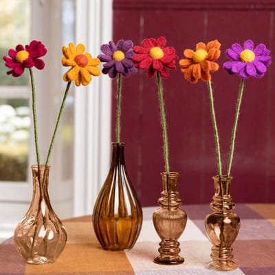 Wolvilt Herfst Margrietjes - Complete Set 6st - Fairtrade Homedeco - 38x8cm