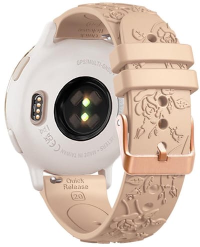 Siliconen bandje - geschikt voor Garmin Venu (2 Plus) / Venu SQ (2) / Vivomove (Style - Sport) / Vivoactive 3 / 5 / 6 / Forerunner 55 / 165 / 245 / 645 / 570 - 42mm - flower - beige