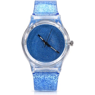 Dames Quartz Polshorloge Rond Plastic Bandje Glitters Polshorloge (Blauw) blue