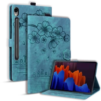 Luxe Bescherm-Etui Hoes Map geschikt voor Samsung Galaxy Tab S9 FE - S10 FE - 10.9 - Bloemen en Kat - Groen