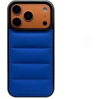 Luxe Donzen Puffer Telefoonhoesje voor iPhone 17 Air 15 16 14 Plus 13 12 11 17 Pro Max Zachte Stof Siliconen Candy Cover Funda iPhone 12 Pro Max blauw
