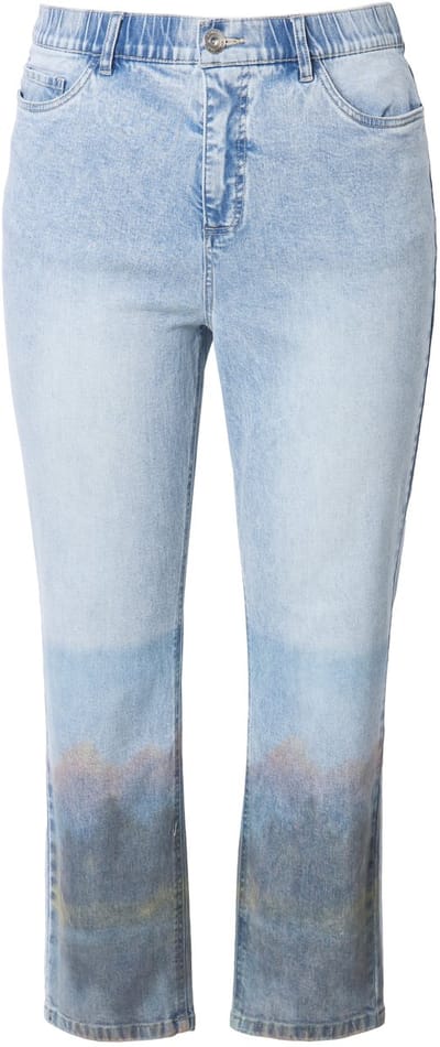 Studio Untold - Dames - Mom-jeans wide legs bedrukte zoom 5-pocket - Licht blauw denim - Maat 42