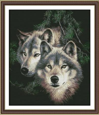 Cross Stitch Kits Wolf - DMC Borduurset voor Volwassenen, DIY 14 Count, Geschikt voor Beginners en Gevorderden, Stempelen of Niet Stempelen
