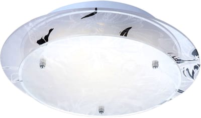 Glazen plafondlamp rond E27 keukenlamp moderne woonkamerlamp chroom, bloemdecor wit, DxH 25x9,5 cm