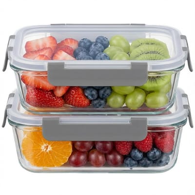 Dailygoods - Glazen container met deksel, 2-delige meal prep-dozen en vershouddozen, 2 x 1040 ml, van borosilicaatglas, BPA-vrij en luchtdicht, voor magnetron, vriesvak en vaatwasser, voedselopslag