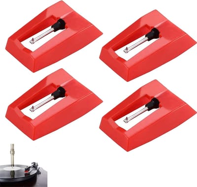 Platenspeler Naald Pickup - 4 Stuks - Vervangingsnaalden - Universeel - Naald - Vervangende Naald Voor Platenspelers - Reservenaald - Geschikt Voor Vinylplatenspelers, Fonografen - Rood