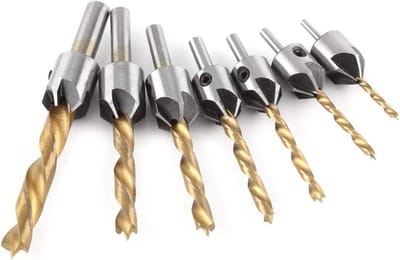 HSS Countersink Boor Set voor Houtbewerking - 7-delige Set met Allen Sleutel voor Vormen, Ontbramen en Verzonken Gaten (3-10mm)