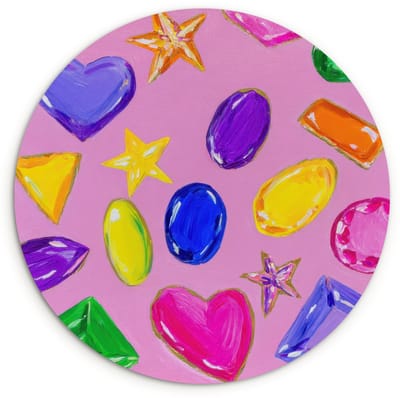 WallCircle® Wandcirkel 120x120 cm - Muurcirkel Edelstenen - Vormen - Hartje - Kleurrijk - Muurdecoratie woonkamer - Wanddecoratie slaapkamer - Kamer decoratie accessoires - Ronde schilderijen XXL