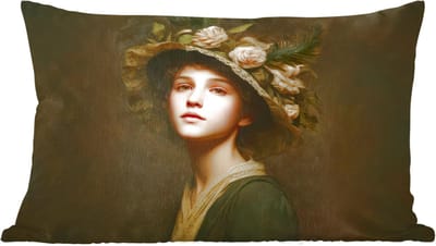 Sierkussens - Kussentjes Woonkamer - 60x40 cm - Bloemenhoed - Portret - Vrouw