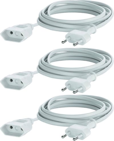Benson Verlengsnoer plat - 3x - 5 meter - wit - verlengkabels - voor binnen - platte stekker