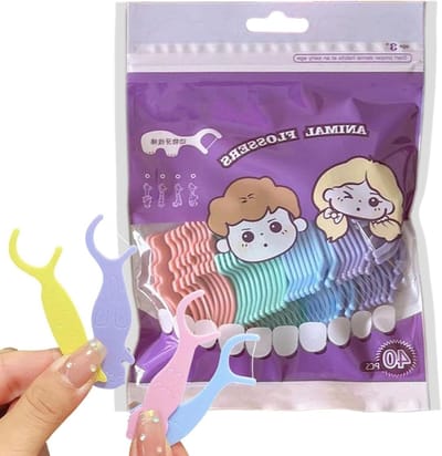 Tandenstokers Tandzijde Sticks - Tandverzorgingssticks - Mondhygiëne Verbeteren - Diervormig Design - 40 Stuks - Meerkleurig
