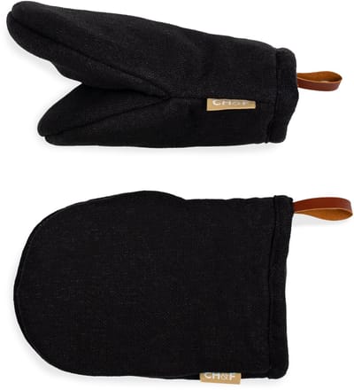 CH&F Bellavarde Licorice Ovenwant Kort Model Zwart | 14x20 cm | Set van 2 | Hittebestendig tot 250°C | Ovenhandschoen met Ophanglus | Keukentextiel
