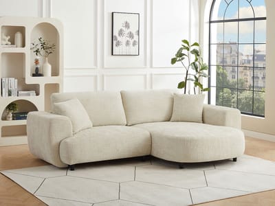 Vente-unique Rechterhoekbank in beige getextureerde stof - RULAMA