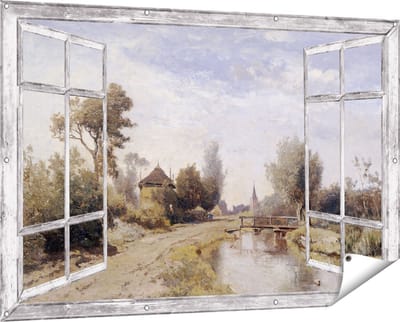 Gards Tuinposter Doorkijk Landschap bij Kortenhoef - Paul Joseph Constantin Gabriël - 150x100 cm - Tuindoek - Tuindecoratie - Wanddecoratie buiten - Tuinschilderij