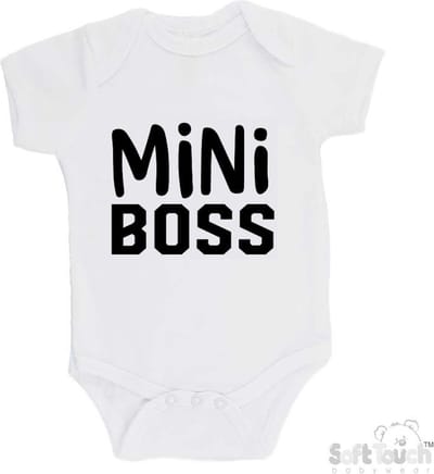 100% Katoenen Romper "Mini Boss" Unisex Katoen Wit/zwart Maat 62/68