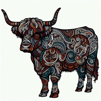 Doodle schotse hooglander schilderij | Schotse trots verstrengeld in een magische Doodle hooglander portret | Kunst - 100x100 centimeter op Canvas | Foto op Canvas
