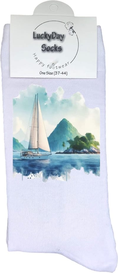 Zeilboot - Opkikker - Grappige sokken - Valentijns cadeau - Verjaardag cadeau - Wolken - Bergen - Leuke sokken - Vrolijke sokken - Zee - Varen - Kerst Sokken - Vaderdag - Moederdag - Kerstcadeau - Socks die Happy maken - 37-44