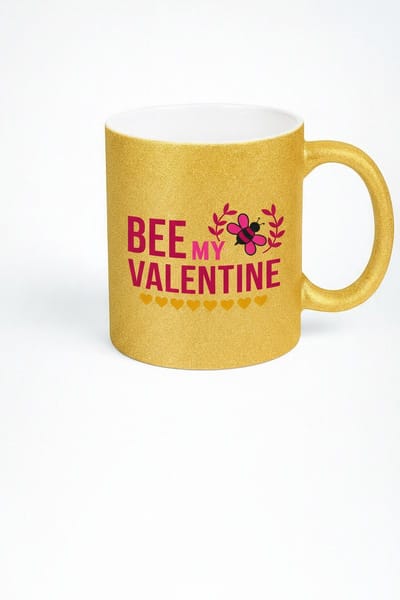 Glitter Gouden Mok Bee My Valentine - Perfect Valentijnscadeau met Bijen Design