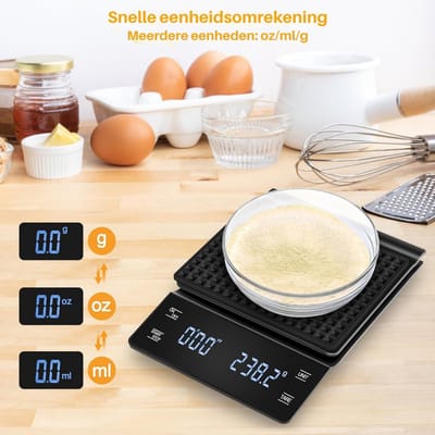 TIM® Koffie Weegschaal - Weegschaal - Scale - Max 3000 Gram - Zwart - ‎19cm x 13cm x 4cm