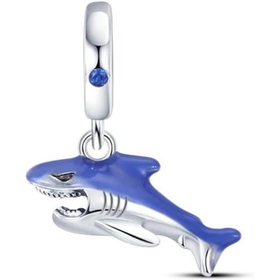 Composants de Perles Charms Authentiques Originaux Métal Cuivre Plaqué Requins Bleus de l'Océan Pendentifs Animaux Composants de Perles Compatibles Avec Bracelets Conçus Pour blanc