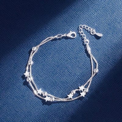 Bracelet à breloques rond en argent sterling 925 avec étoiles pour femme, chaîne élégante pour fête d'anniversaire, bijoux Sl028 blue