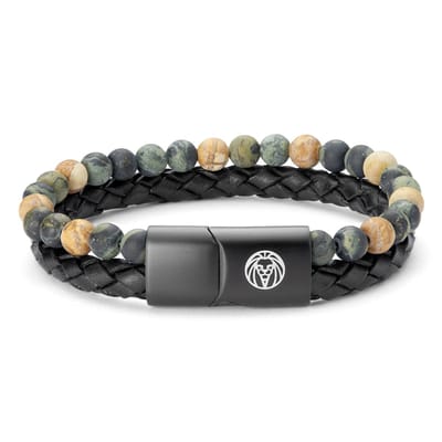 Icon | Armband met Gele & Groene Stenen & Leer
