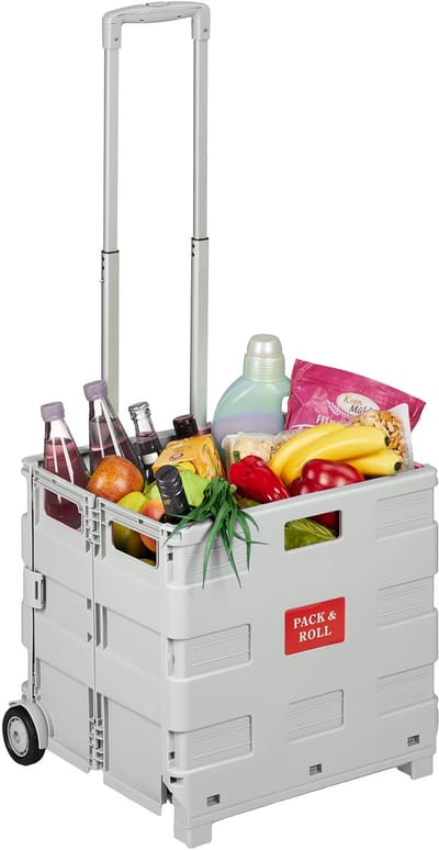 Boodschappentrolley opvouwbaar - met wielen - tot 35 kg - lichtgrijs