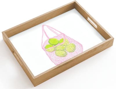 Dienblad hout 40x30 cm - Schootdienblad - Netzakje - Roze - Illustratie - Limoenen - Borrelplank rechthoek - Plateau dienbladen