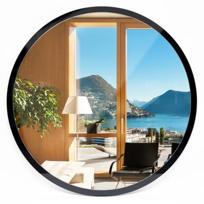 Tulup Spiegel - Spiegel op gehard Glas - Ronde Spiegel - Diameter: 40 cm - Spiegel met zwarte lijst - Inloopkastspiegel – Badkamerspiegel - Toiletspiegel - Spiegel Met Haken - Stijlvolle Spiegel - Luxe Spiegel - Moderne Wandspiegel - Luxe Interieur