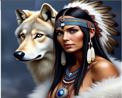TOPMO- Wolf en Indiaan- Diamond painting - volledig dekkend - Diamant Schilderen – voor Volwassenen – ROND - 40 x 50 CM