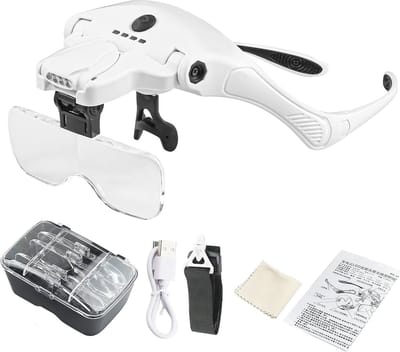 Vergrootbril met Licht en Verstelbare Hoofdband - 5 Verwisselbare Lenzen voor Lezen, Hobby en Handwerk