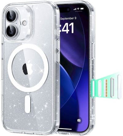 ESR Hoesje Geschikt voor iPhone 17 - Classic Hybrid HaloLock - Compatibel met MagSafe / Qi2 - Back Cover met Magneet - Camera Control - Glitter Transparant