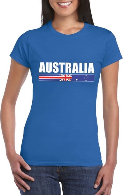 Australie supporters kleding t-shirt - voor dames - blauw - met vlag kleuren print - korte mouwen S