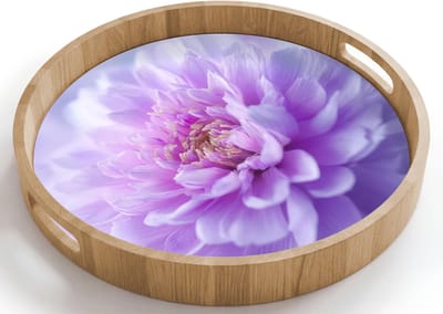 Dienblad rond 40x40 cm - Schootdienblad hout - Paars - Dahlia - Dromerig - Borrelplank rechthoek - Plateau houten dienbladen