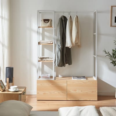 Kledingrek Egmating met lades 180x120x40 cm wit en eikenkleurig [en.casa]