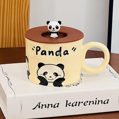 Mug Panda Dessin Animé Maison Tasse Céramique Mignonne Tasse à Thé aux Fleurs Aspect Haut de Gamme Tasse à Petit Déjeuner pour Couple Cadeau Souvenir Tasse à Eau 350ML brown