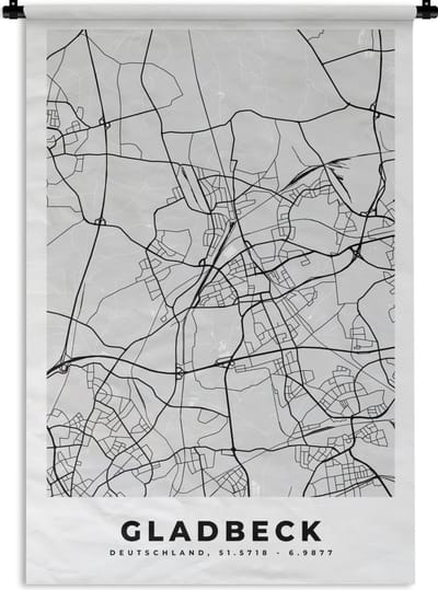 Wandkleed - Wanddoek - Plattegrond - Duitsland - Gladbeck - Stadskaart - Kaart - 120x180 cm - Wandtapijt