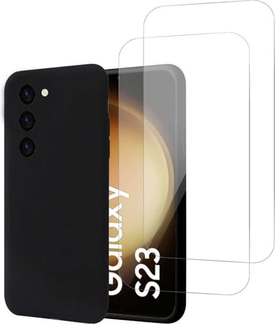 Hoesje geschikt voor Samsung S23 + 2x Screenprotector – Tempered Glass - Liquid Back Case Cover Zwart